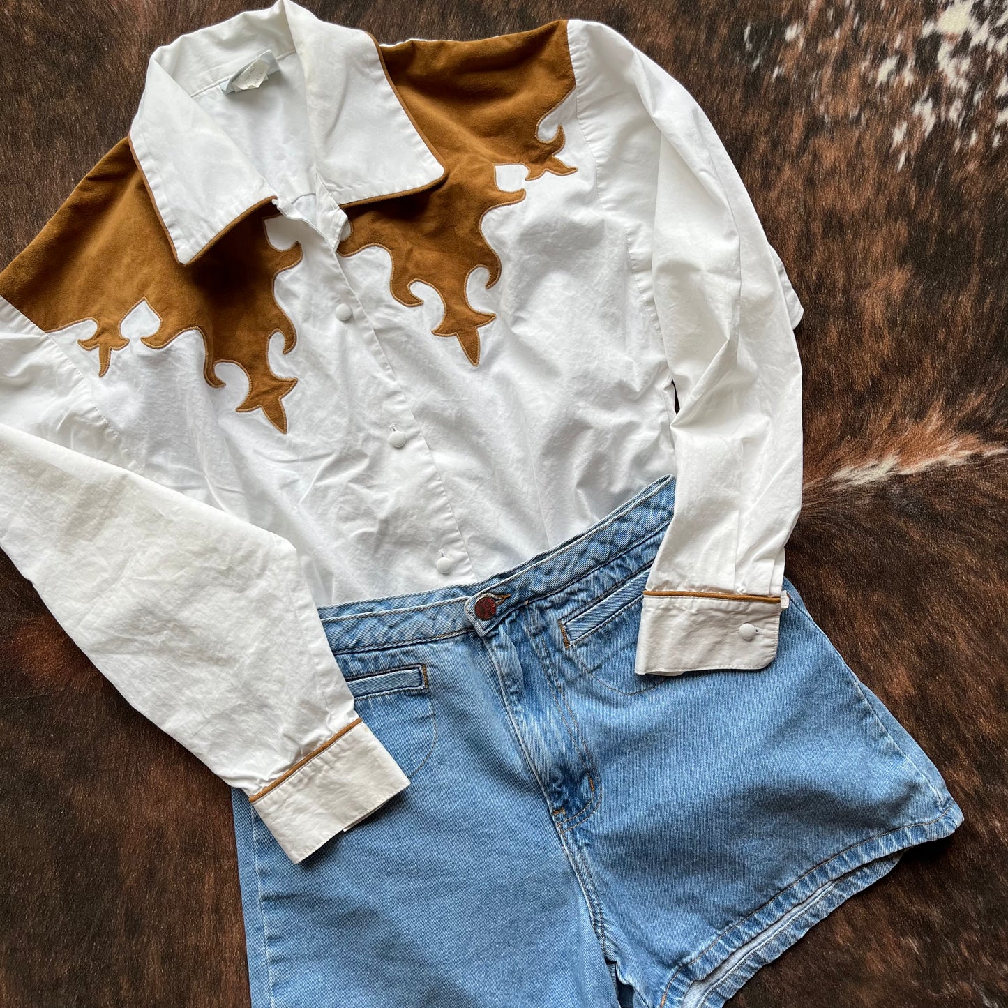 Suede Yoke Western Blouse